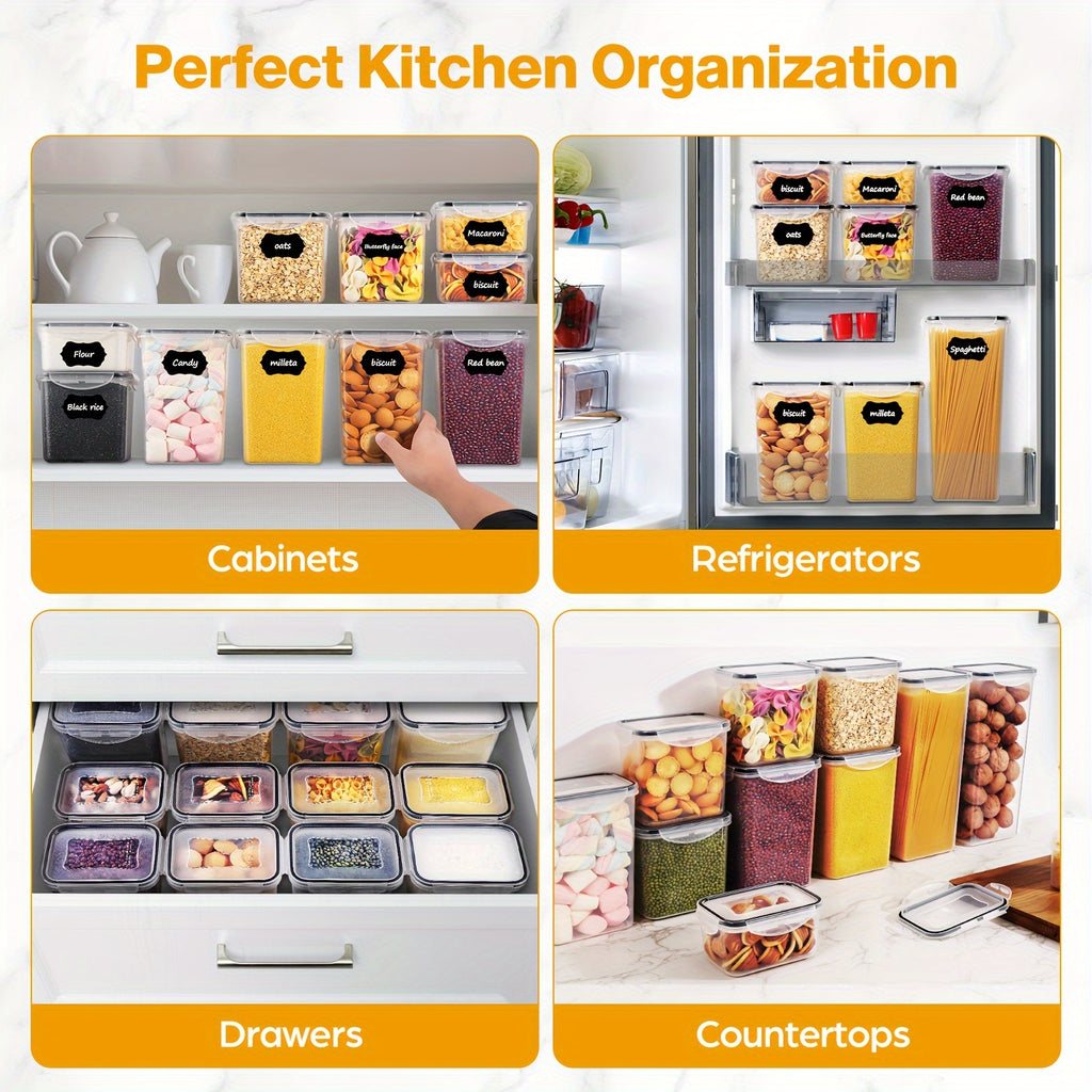 Airtight Food Storage Containers Set of 16, Plastic Cereal Storage Containers with Lids, BPA Free, Kitchen and Pantry Organization for Dry Food, Pasta, Flour & Sugar, with Labels, Marker & Spoon