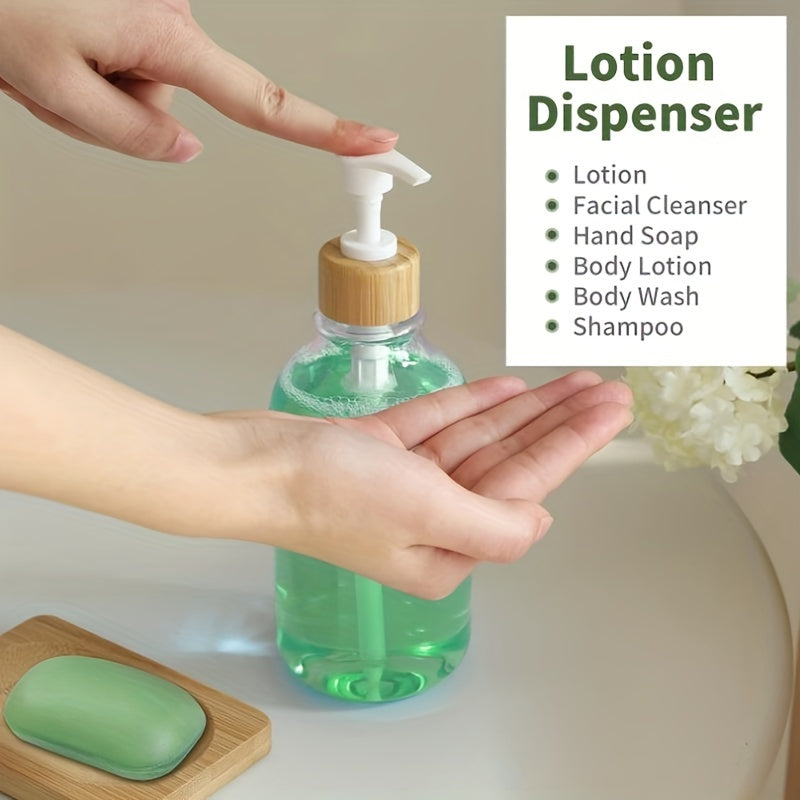 5pcs/set Bamboo Bathroom Accessories, Toothbrush Holder, Soap Dispenser, Bamboo Tray, 2 Plastic Swab Medicine Jars With Lid, Household Storage Organizer For Bathroom, Office, Desktop, Home, Dorm