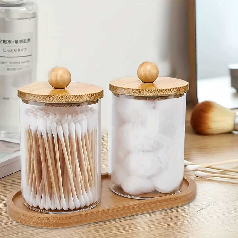 2pcs Holder Dispenser With Bamboo Lids & Tray