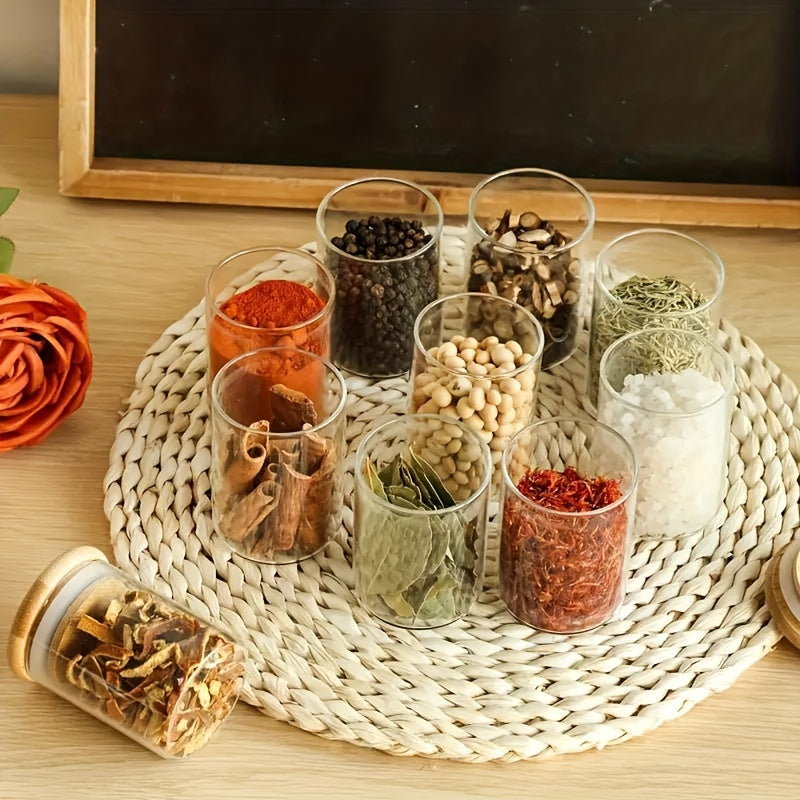 12 Pcs Transparent Glass Spice Containers With Wooden Lids