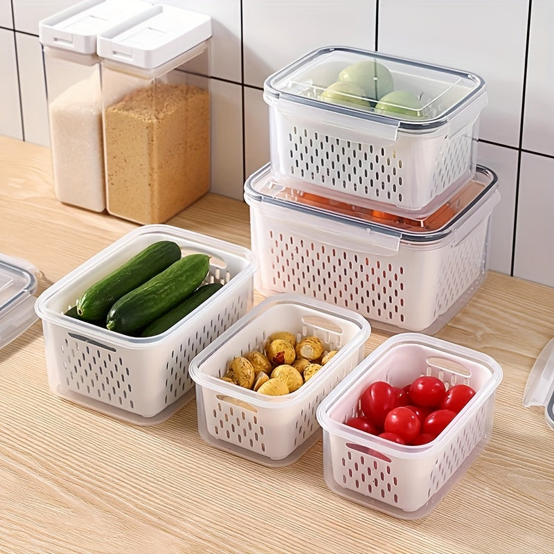 6-Piece Set Stackable Refrigerator Storage Bins with Removable Drain Baskets