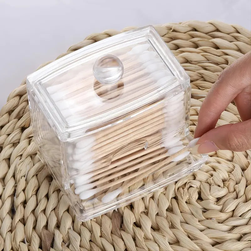 1pc Transparent Clear Cotton Swabs Storage Holder Dispenser - Keep Cotton Pads Organized and Within Reach - Bathroom Storage Container with Lid, Art Supplies Organizer, Space-Saving, Easy to Clean, and Durable