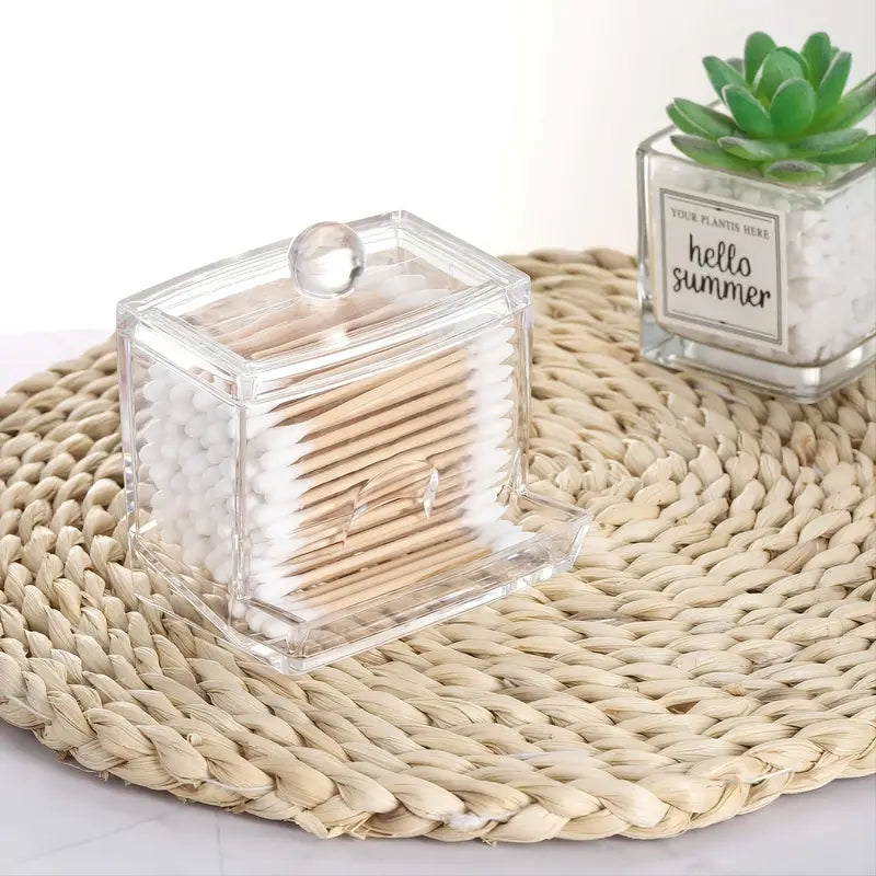1pc Transparent Clear Cotton Swabs Storage Holder Dispenser - Keep Cotton Pads Organized and Within Reach - Bathroom Storage Container with Lid, Art Supplies Organizer, Space-Saving, Easy to Clean, and Durable