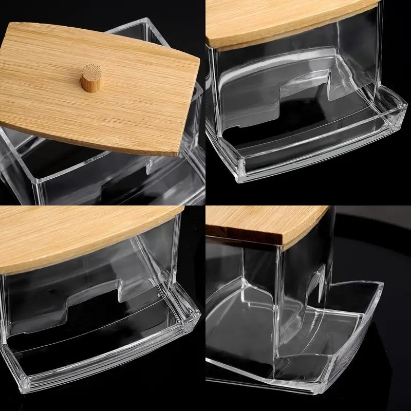 1pc Transparent Clear Cotton Swabs Storage Holder Dispenser - Keep Cotton Pads Organized and Within Reach - Bathroom Storage Container with Lid, Art Supplies Organizer, Space-Saving, Easy to Clean, and Durable