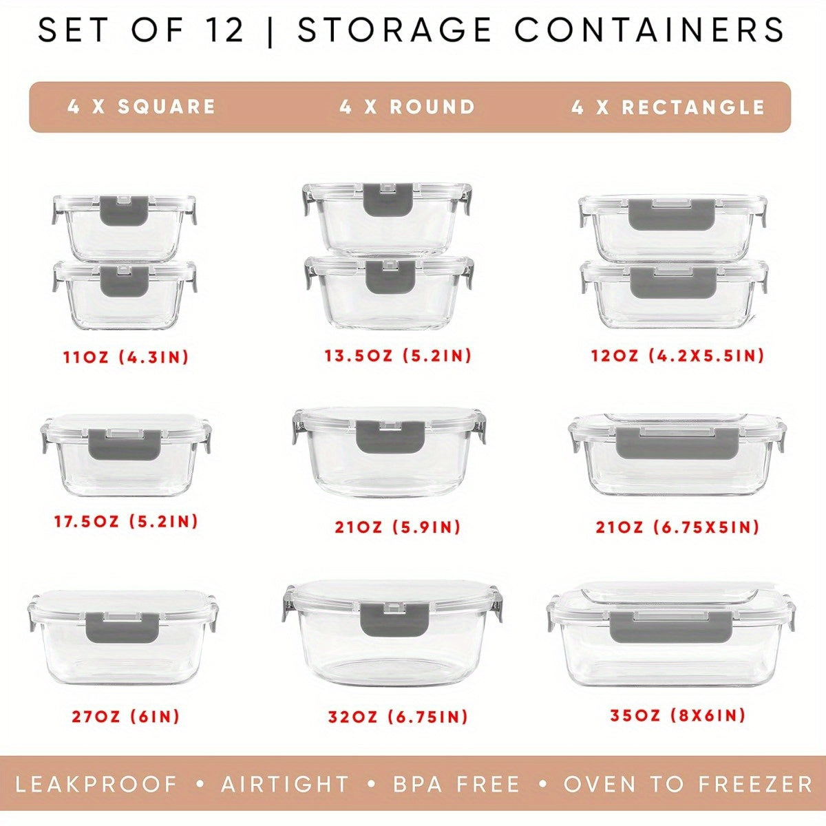 24pc Borosilicate Glass Storage Containers with Lids