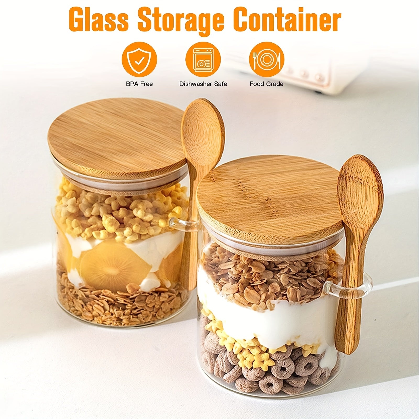 8pcs Glass Food Storage Jars with spoons