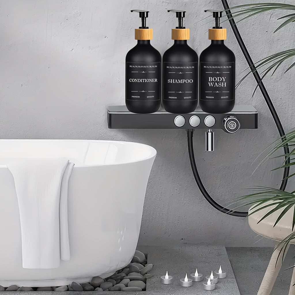 500ml Three-piece Set Bathroom Soap Dispenser Shampoo Conditioner Dispensing Bottle Body Lotion Storage Bottle with Labels