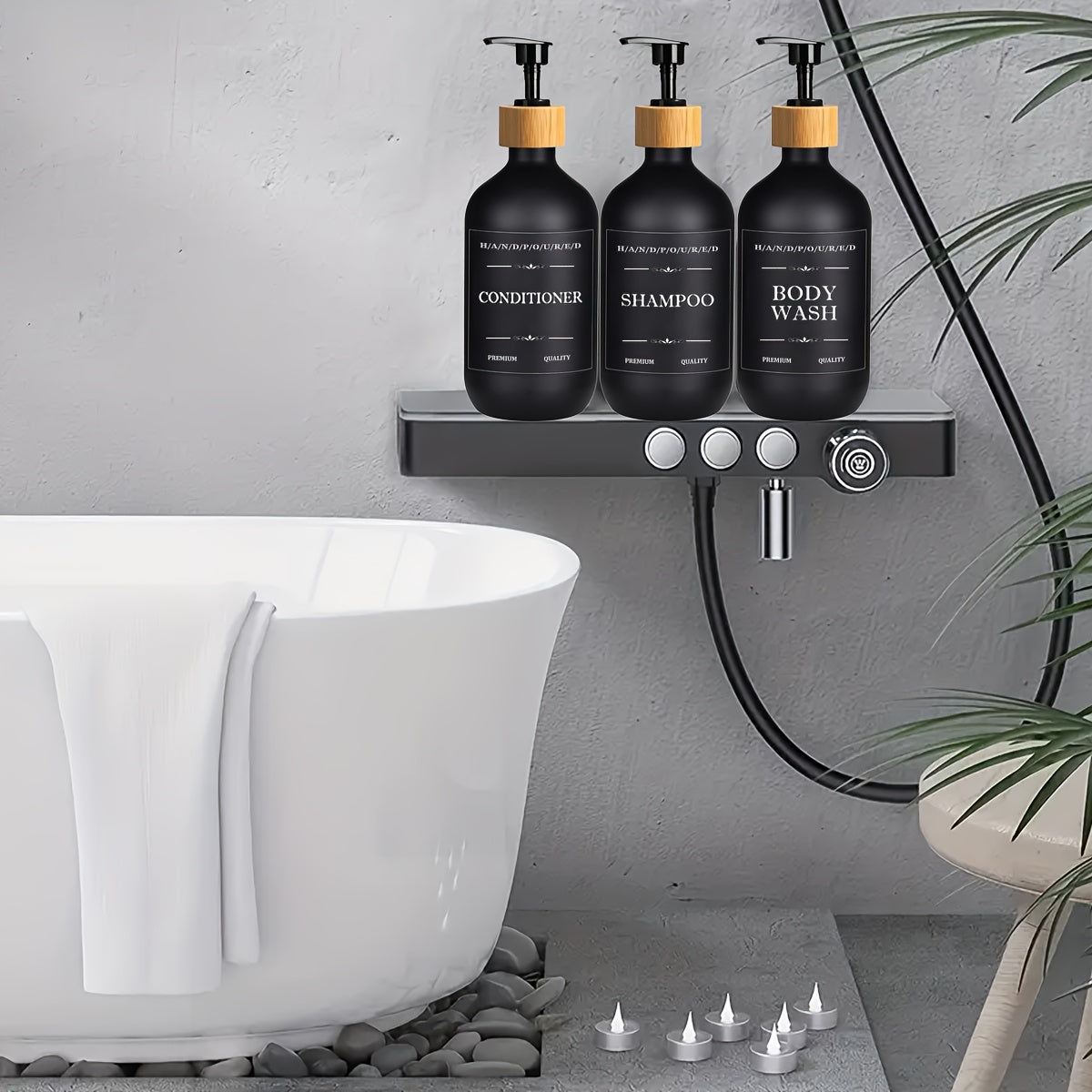 500ml Three-piece Set Bathroom Soap Dispenser Shampoo Conditioner Dispensing Bottle Body Lotion Storage Bottle with Labels
