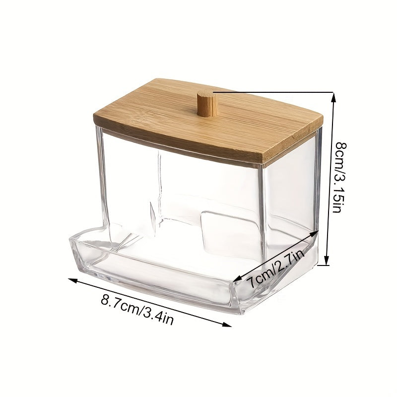 1pc Transparent Clear Cotton Swabs Storage Holder Dispenser - Keep Cotton Pads Organized and Within Reach - Bathroom Storage Container with Lid, Art Supplies Organizer, Space-Saving, Easy to Clean, and Durable
