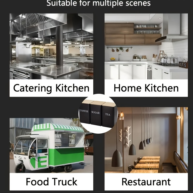 Set of 3 Cast Iron Kitchen Canisters with Wooden Lids - Engraved Label Storage Containers for Tea, Coffee, Sugar - Washable and Uncharged Metal Dispensers for Office and Dining, White Metal