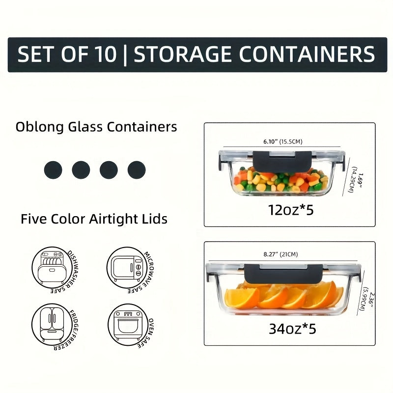 10pcs Glass Food Storage Containers With Lids