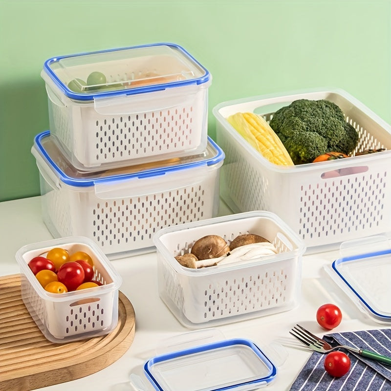 6-Piece Set Stackable Refrigerator Storage Bins with Removable Drain Baskets