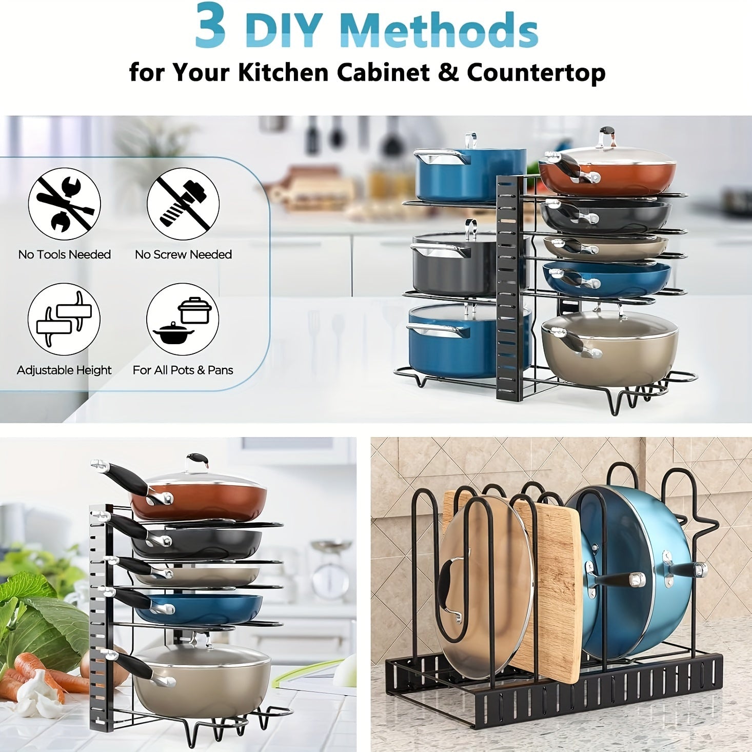 Adjustable Pot Storage Rack Organizer