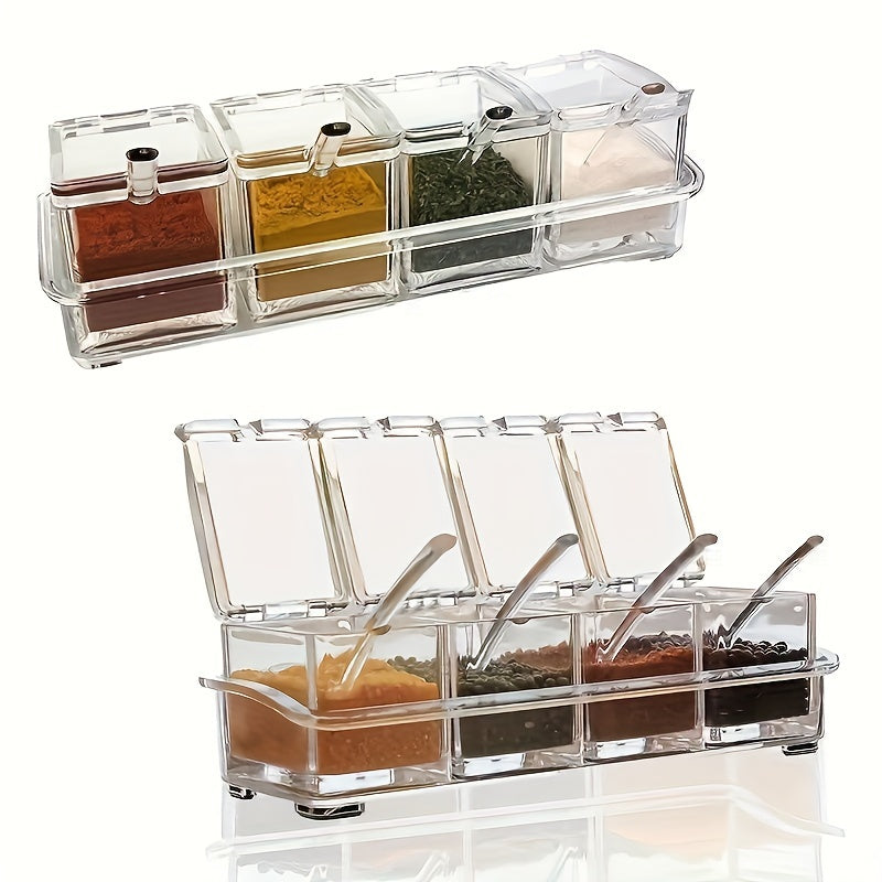 4-Grid Transparent Condiment Set with Spoons