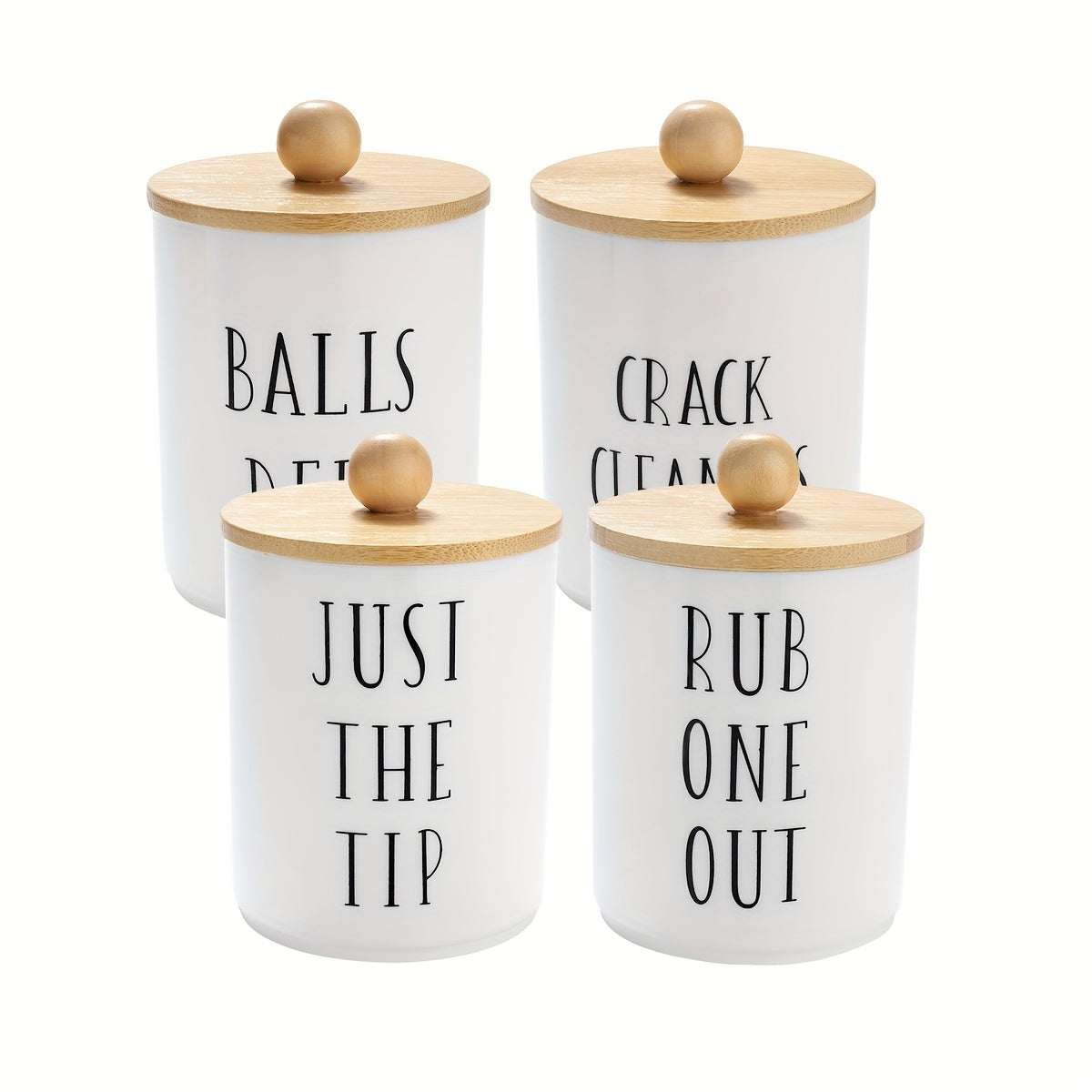[4pcs Boho Chic Swab Holder Set] 4pcs Boho Chic Swab Holder Set with Lids - 10oz White Plastic Canisters for Bathroom Organization, Perfect for Swabs, Balls, Pads & Floss, Storage Accessories, Vanity Essential Containers