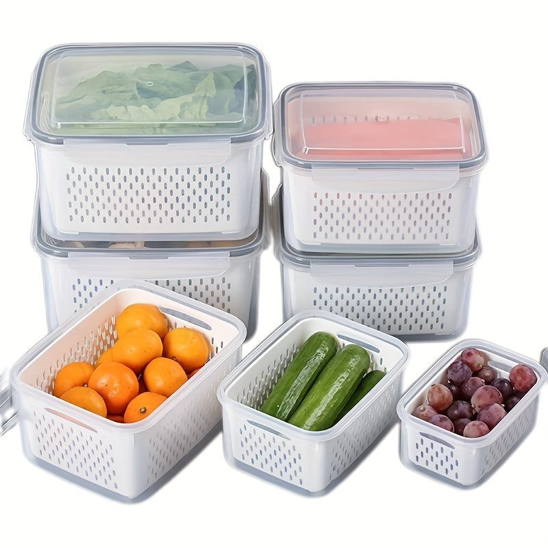 6-Piece Set Stackable Refrigerator Storage Bins with Removable Drain Baskets