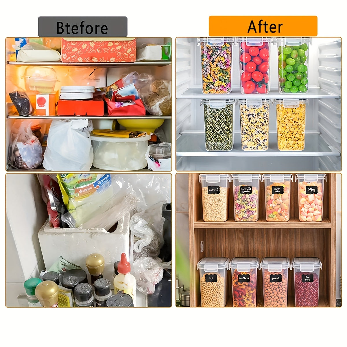 24pcs Large Capacity Airtight Food Storage Containers with Lids - BPA-Free, Dishwasher Safe, Labeled, and Marked - Perfect for Organizing and Storing Dry Food, Grains, Pasta, Flour, Sugar, and Lactose-Free Products