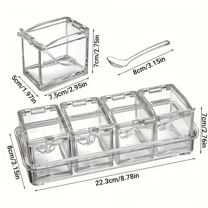 4-Grid Transparent Condiment Set with Spoons