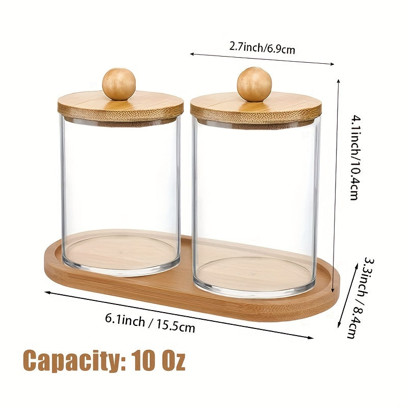 2pcs Holder Dispenser With Bamboo Lids & Tray
