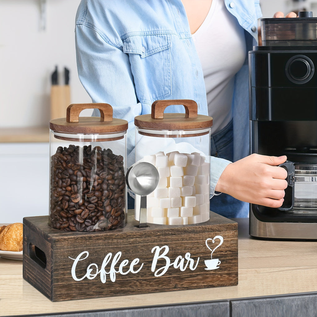Glass Storage Jars with Spoon, Glass Coffee Bean Storage Containers, Airtight Sealed Jar Canisters Bamboo Lids with Scoop for Coffee Bean, Ground Coffee, Brown Sugar, Nuts, Loose Tea