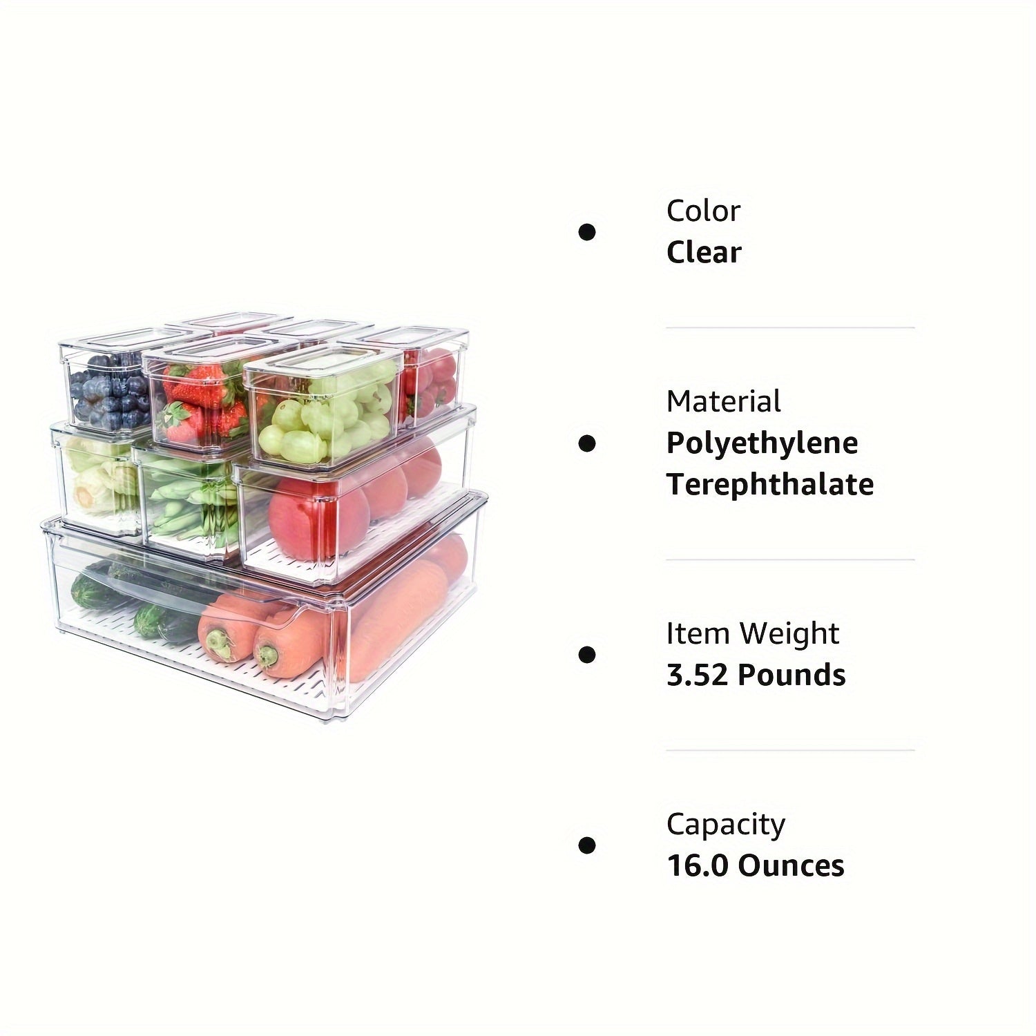 10 Pcs Stackable Fridge Organizer Bins