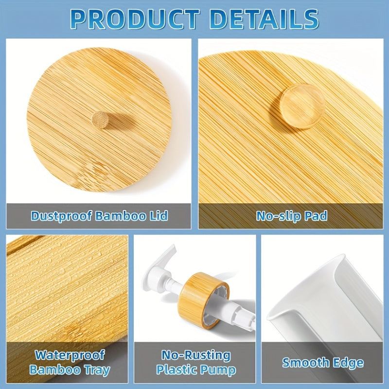 Mouthwash Dispenser For Bathroom, Mouth Wash Pump Bottle With Paper Cup Holder, 17Oz Refillable White Mouthwash Container With Bamboo Lid/Tray/Label