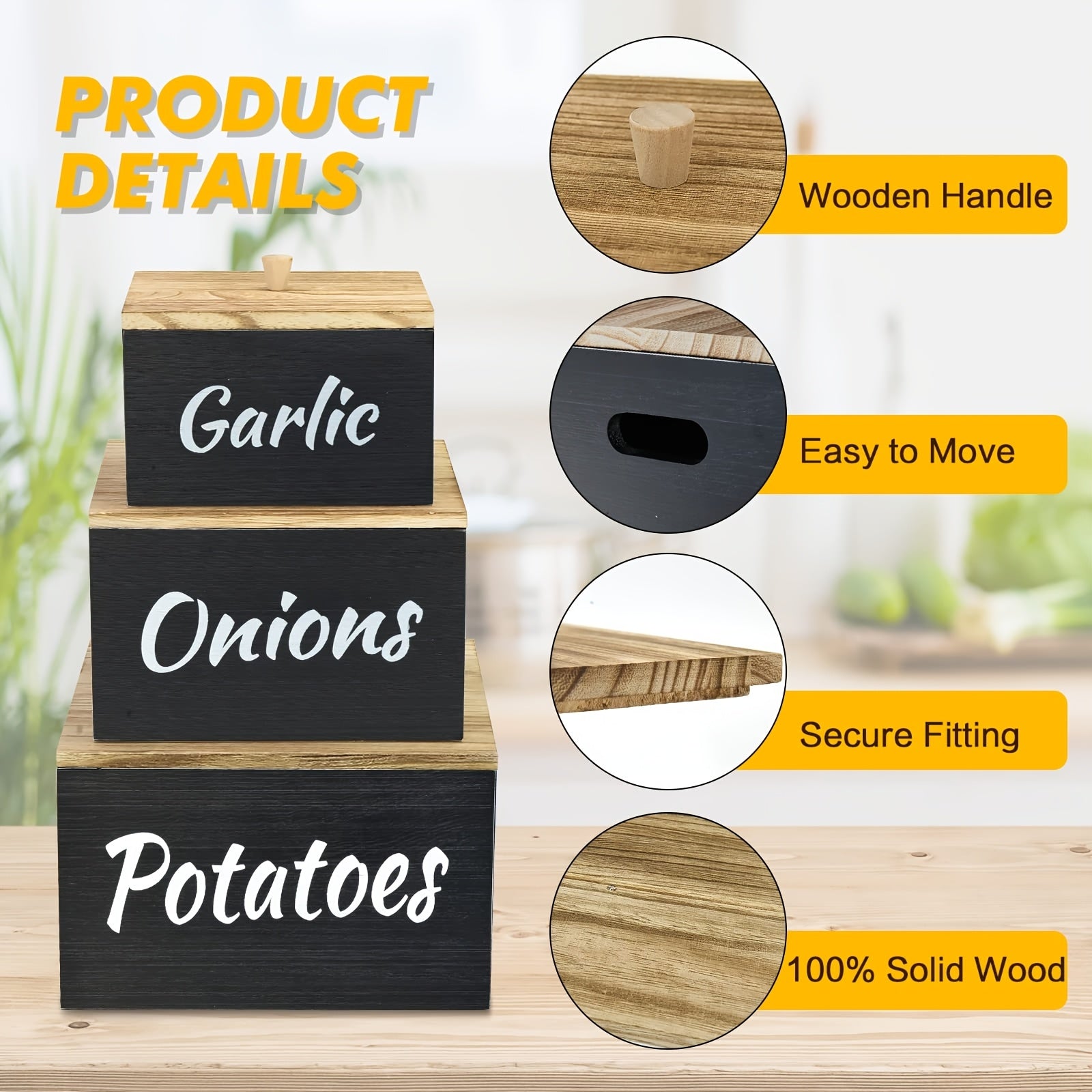 3pcs Wooden Kitchen Canister Set with Lids