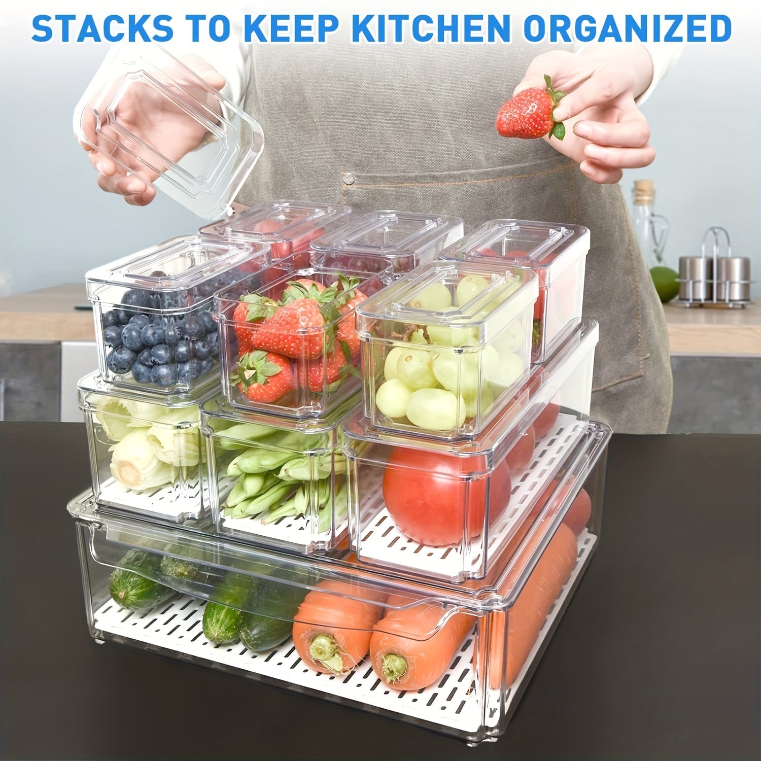 10 Pcs Stackable Fridge Organizer Bins