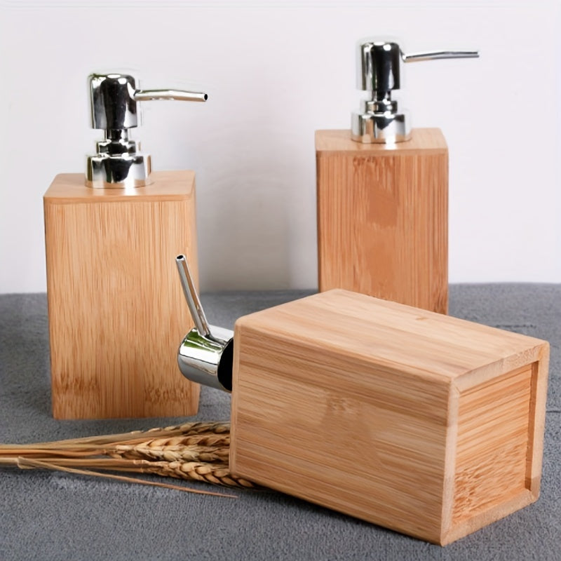 Eco-Friendly Bamboo Lotion Dispenser Set: Includes Shampoo, Bath Gel, Hand Sanitizer, and Press Type Sub Bottles for Organized Bathroom Storage