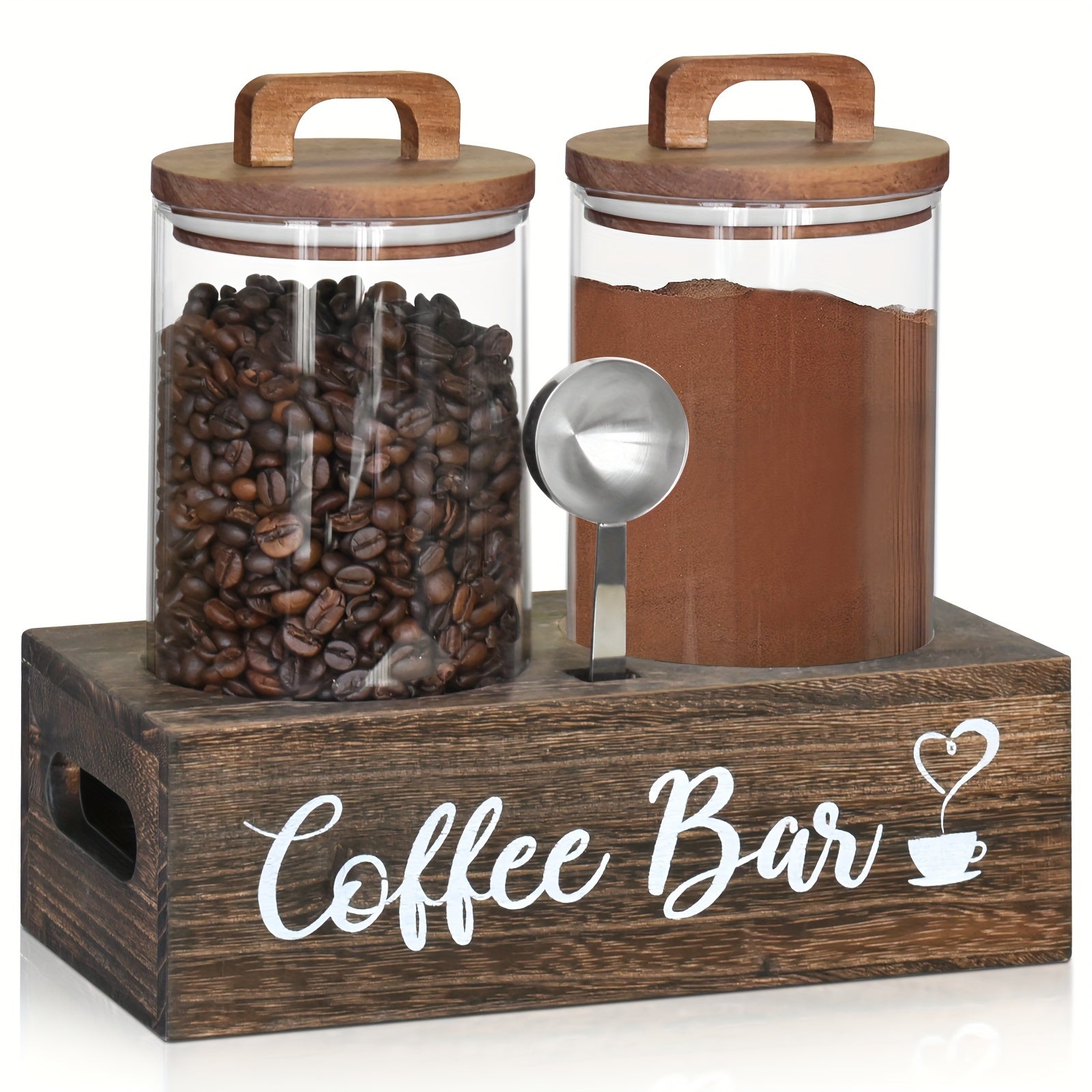 Glass Storage Jars with Spoon, Glass Coffee Bean Storage Containers, Airtight Sealed Jar Canisters Bamboo Lids with Scoop for Coffee Bean, Ground Coffee, Brown Sugar, Nuts, Loose Tea