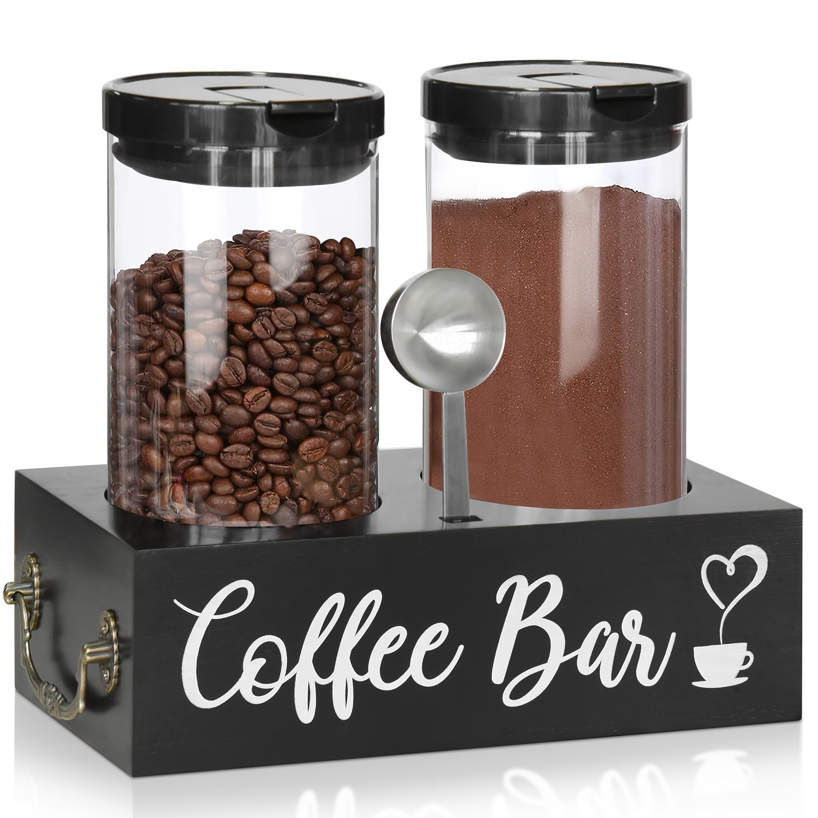 Glass Storage Jars with Spoon, Glass Coffee Bean Storage Containers, Airtight Sealed Jar Canisters Bamboo Lids with Scoop for Coffee Bean, Ground Coffee, Brown Sugar, Nuts, Loose Tea