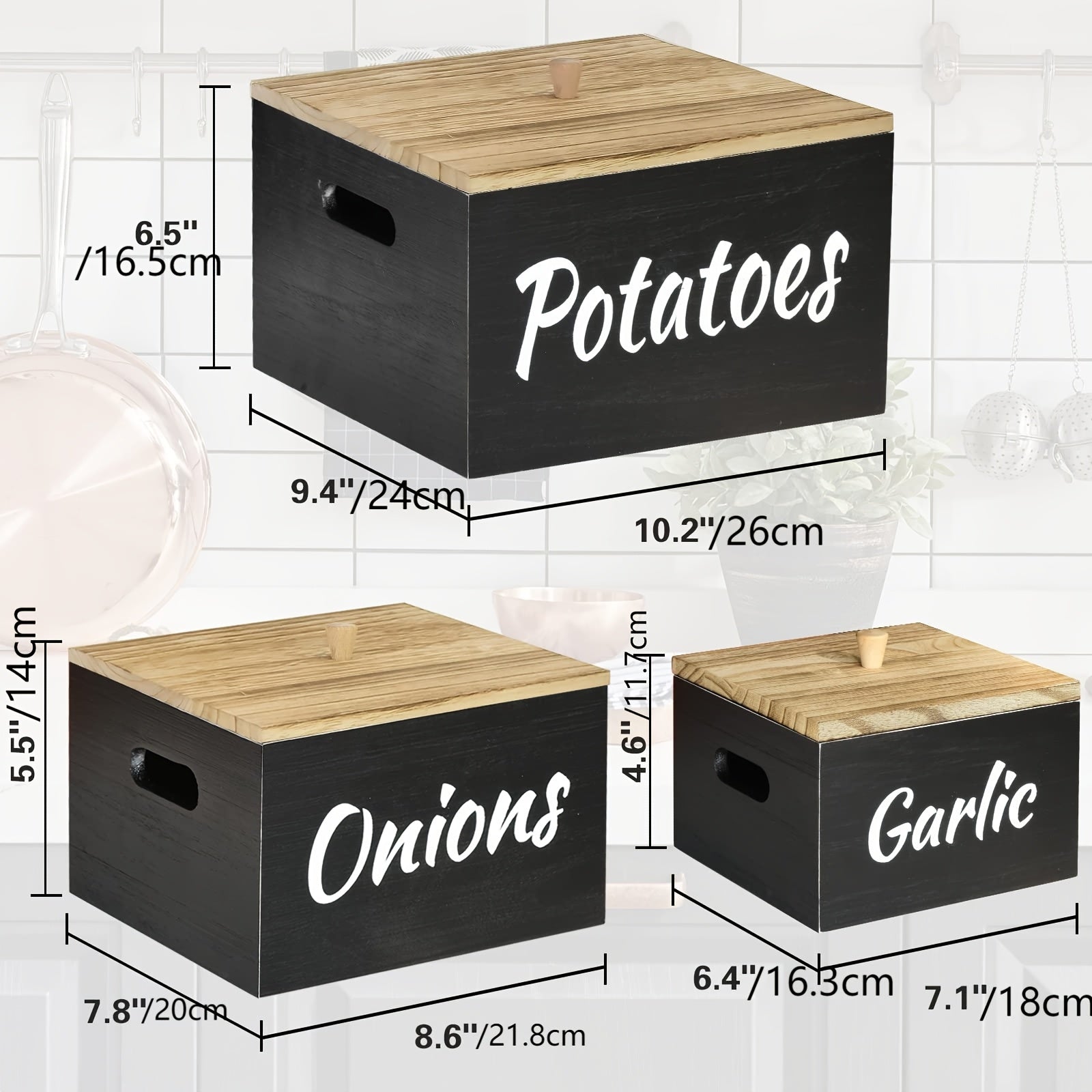 3pcs Wooden Kitchen Canister Set with Lids