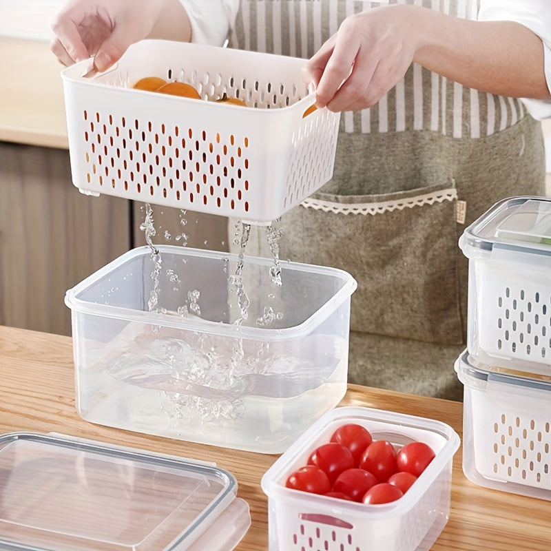 6-Piece Set Stackable Refrigerator Storage Bins with Removable Drain Baskets