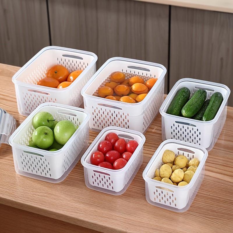 6-Piece Set Stackable Refrigerator Storage Bins with Removable Drain Baskets