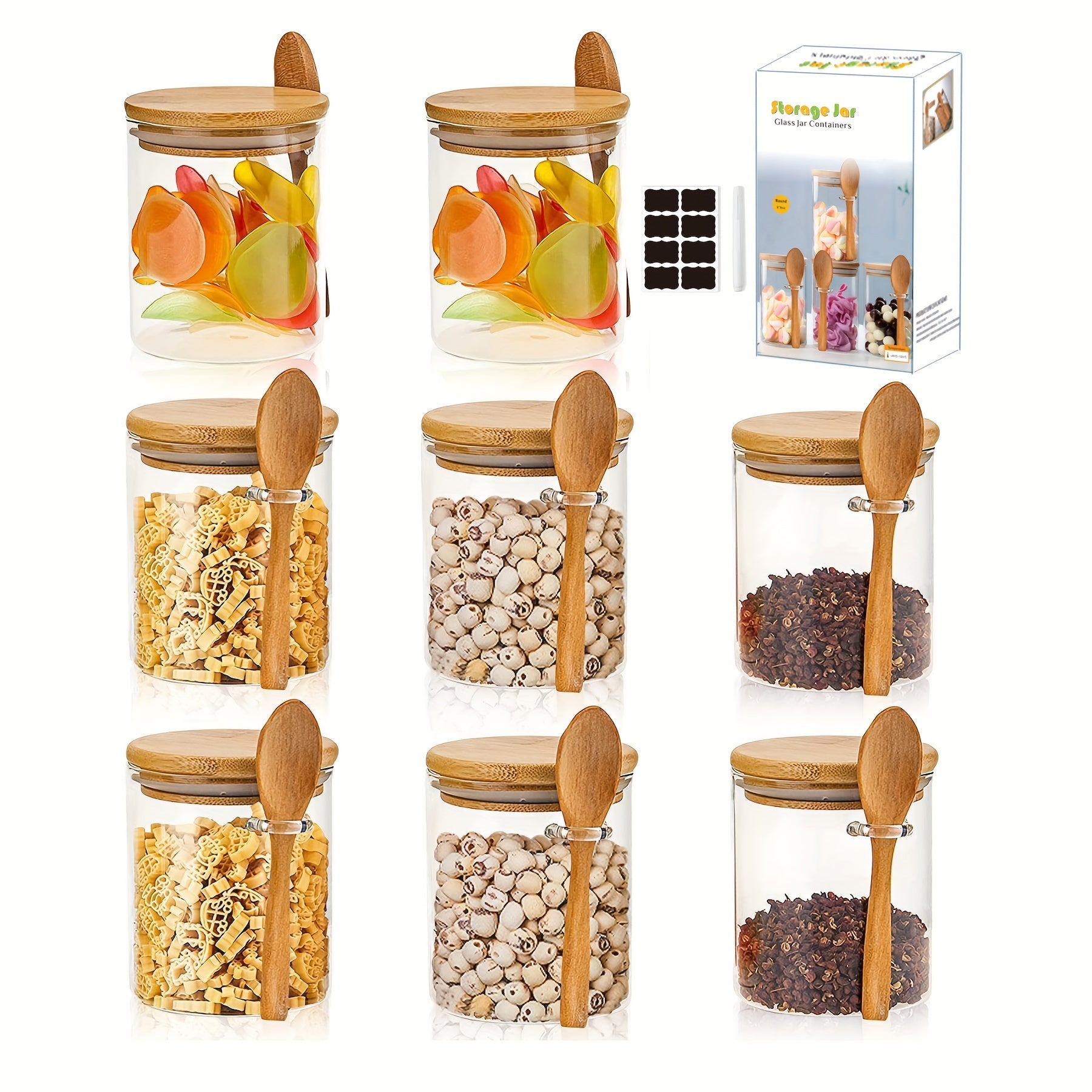 8pcs Glass Food Storage Jars with spoons