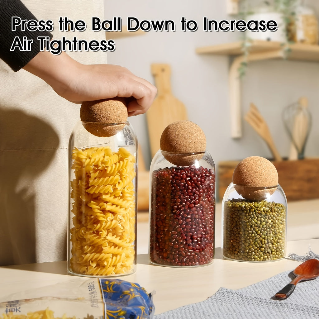 3pcs Glass Canister Set with Cork Ball Lids