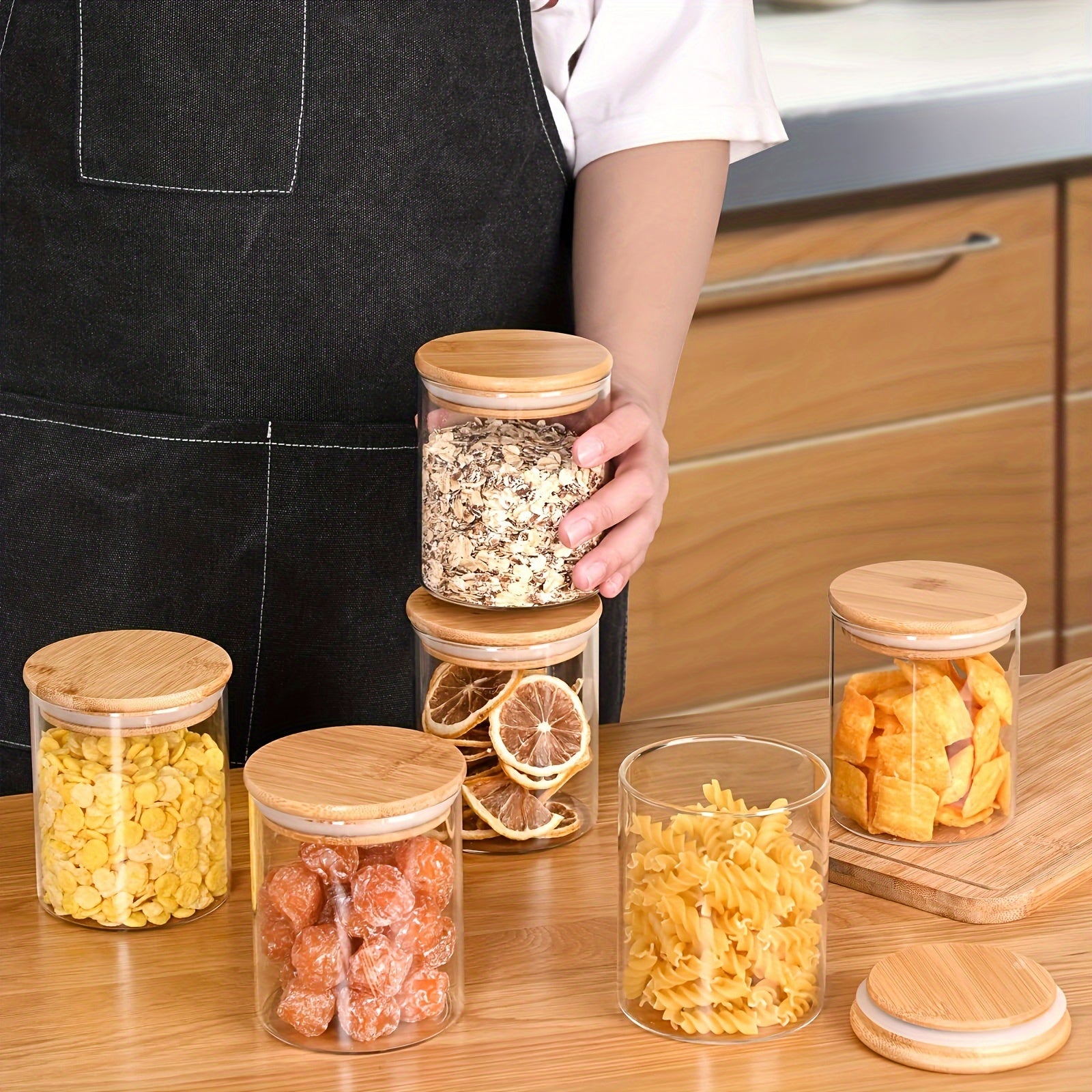 6 PCS Glass Jars with Bamboo Lids