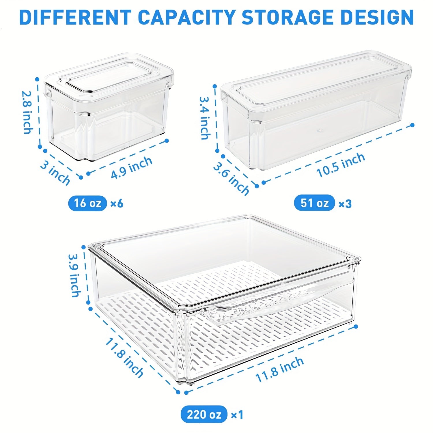 10 Pcs Stackable Fridge Organizer Bins