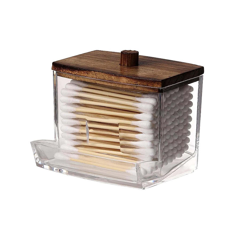 1/3pcs 10/7 OZ Swabs Dispenser - Swabs Holder Bathroom Container With Apothecary Jar Organizer - Brown Wood Lids For Easy Storage