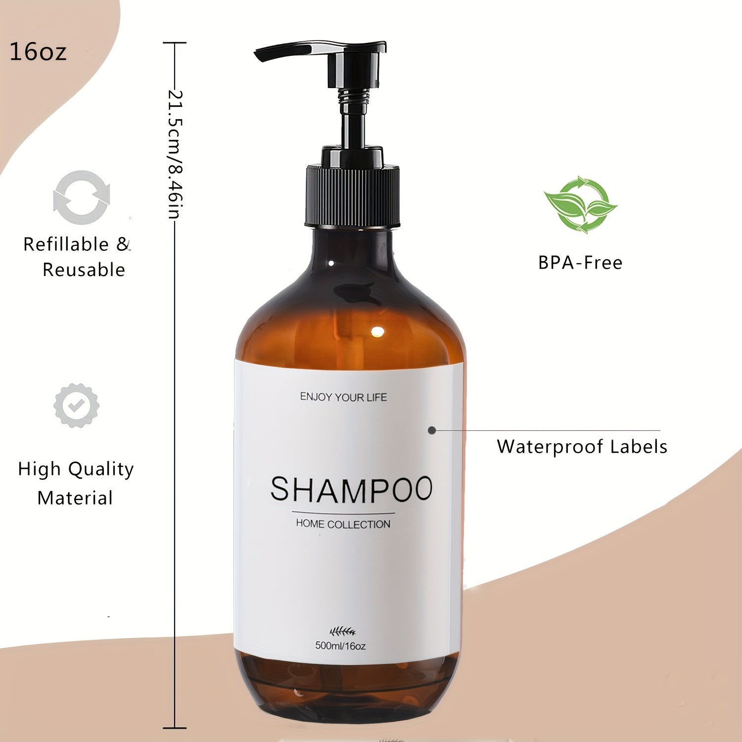 3pcs 500ml Refillable Shampoo Bottle Set, Pump Conditioner Bottles, Bathroom Shower Dispenser, Empty