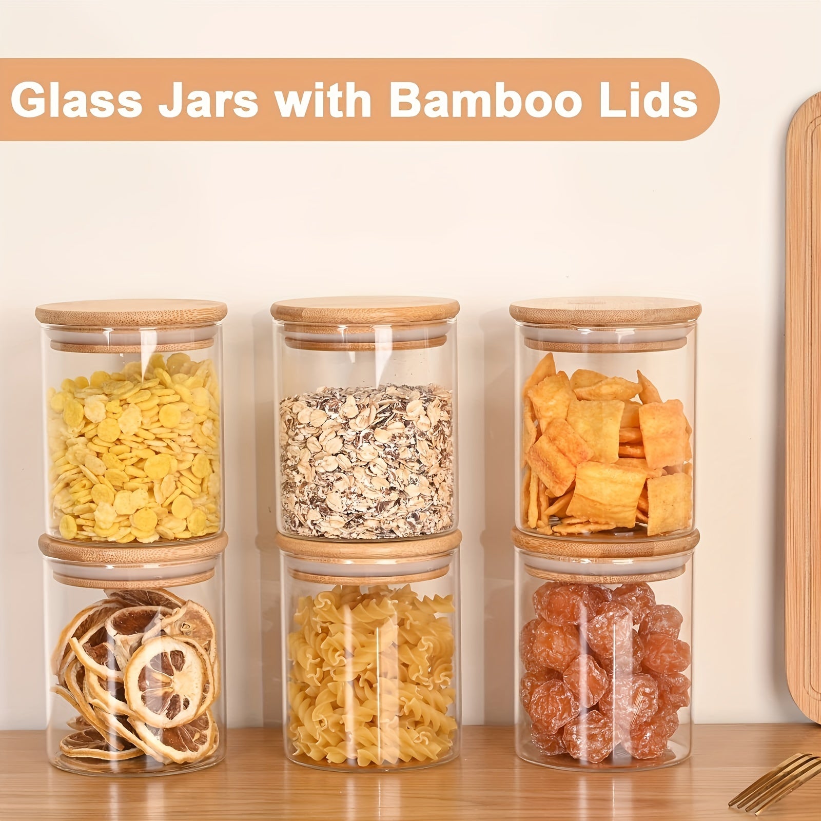 6 PCS Glass Jars with Bamboo Lids