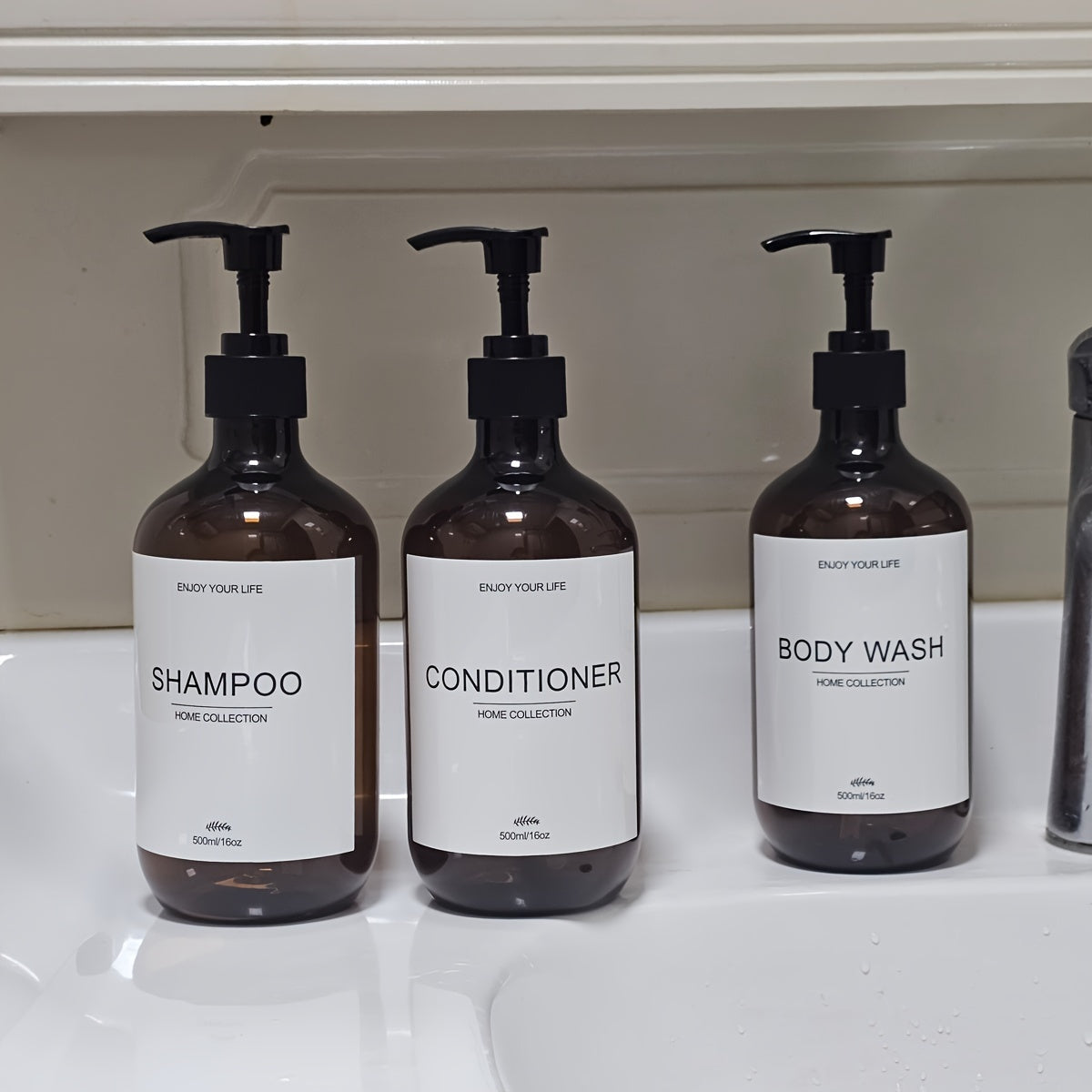 3pcs 500ml Refillable Shampoo Bottle Set, Pump Conditioner Bottles, Bathroom Shower Dispenser, Empty