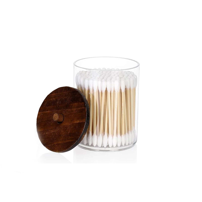 1/3pcs 10/7 OZ Swabs Dispenser - Swabs Holder Bathroom Container With Apothecary Jar Organizer - Brown Wood Lids For Easy Storage