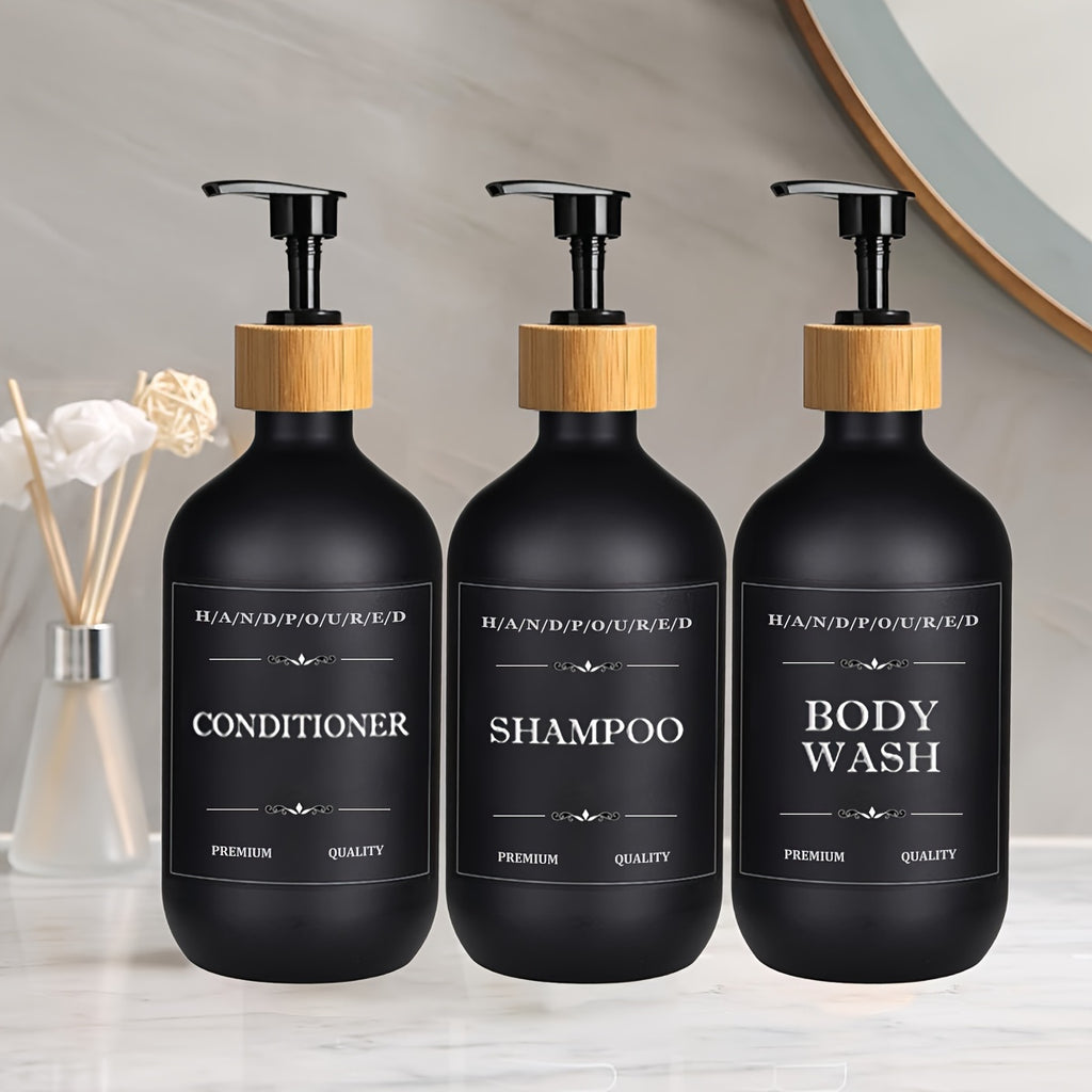 500ml Three-piece Set Bathroom Soap Dispenser Shampoo Conditioner Dispensing Bottle Body Lotion Storage Bottle with Labels