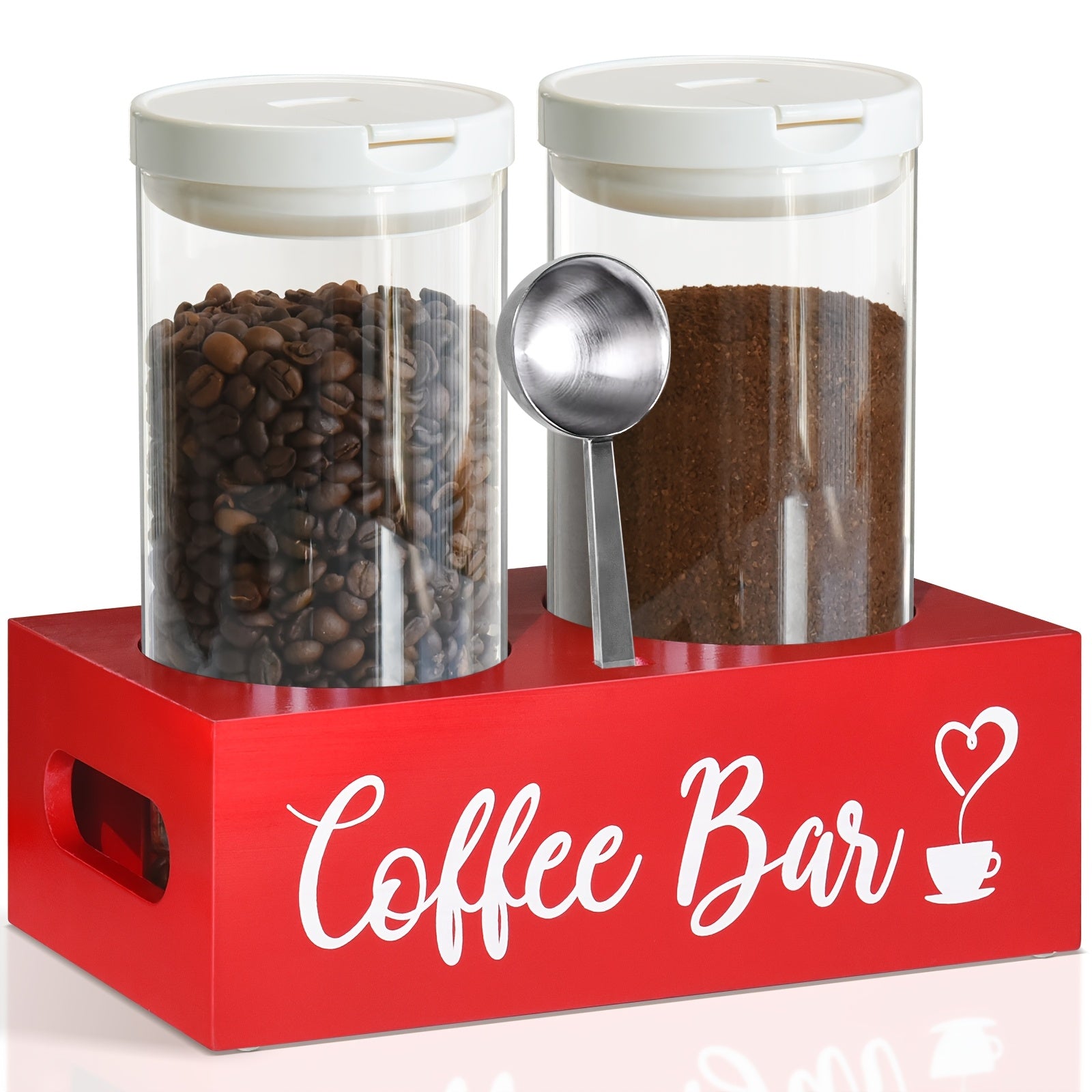 Glass Storage Jars with Spoon, Glass Coffee Bean Storage Containers, Airtight Sealed Jar Canisters Bamboo Lids with Scoop for Coffee Bean, Ground Coffee, Brown Sugar, Nuts, Loose Tea