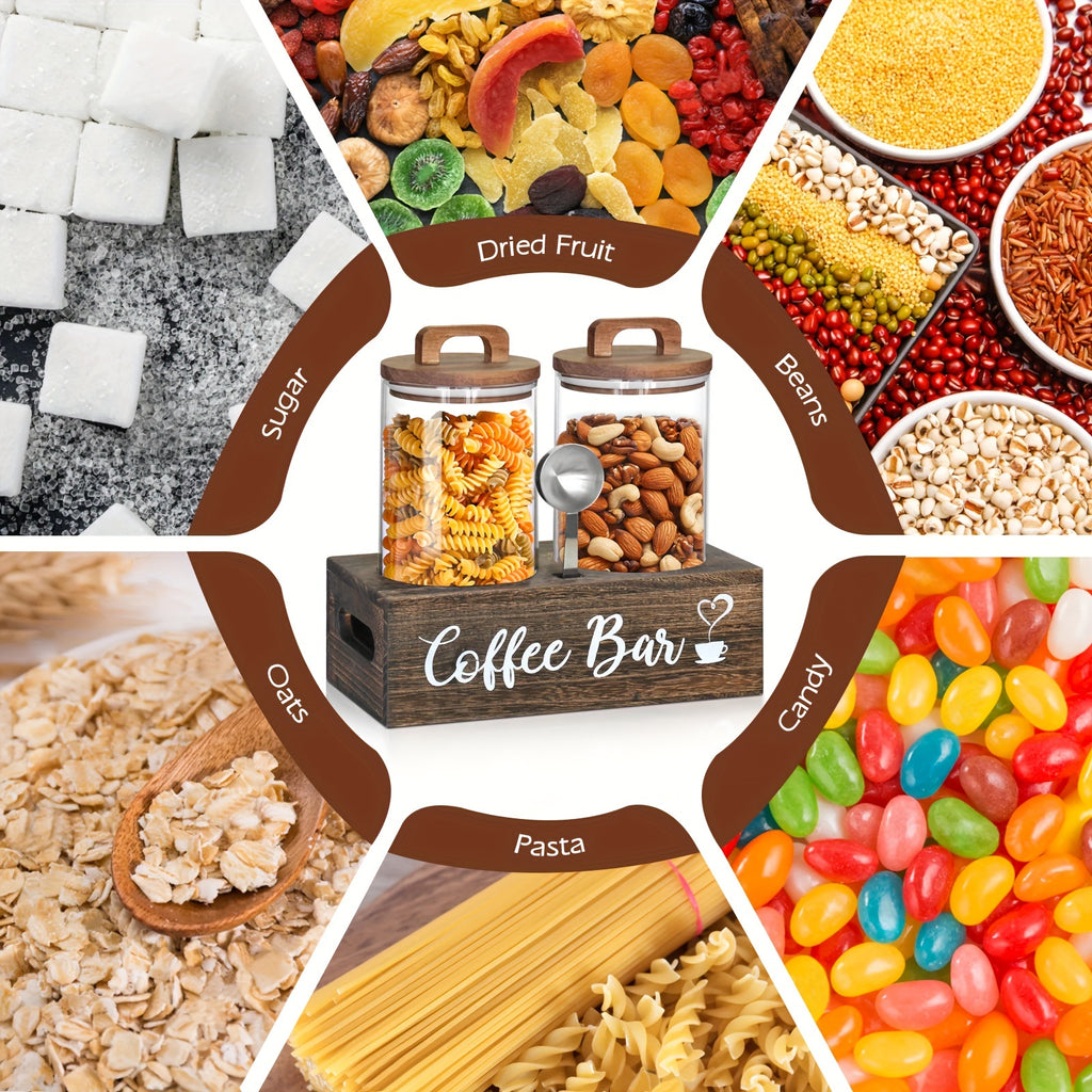 Glass Storage Jars with Spoon, Glass Coffee Bean Storage Containers, Airtight Sealed Jar Canisters Bamboo Lids with Scoop for Coffee Bean, Ground Coffee, Brown Sugar, Nuts, Loose Tea