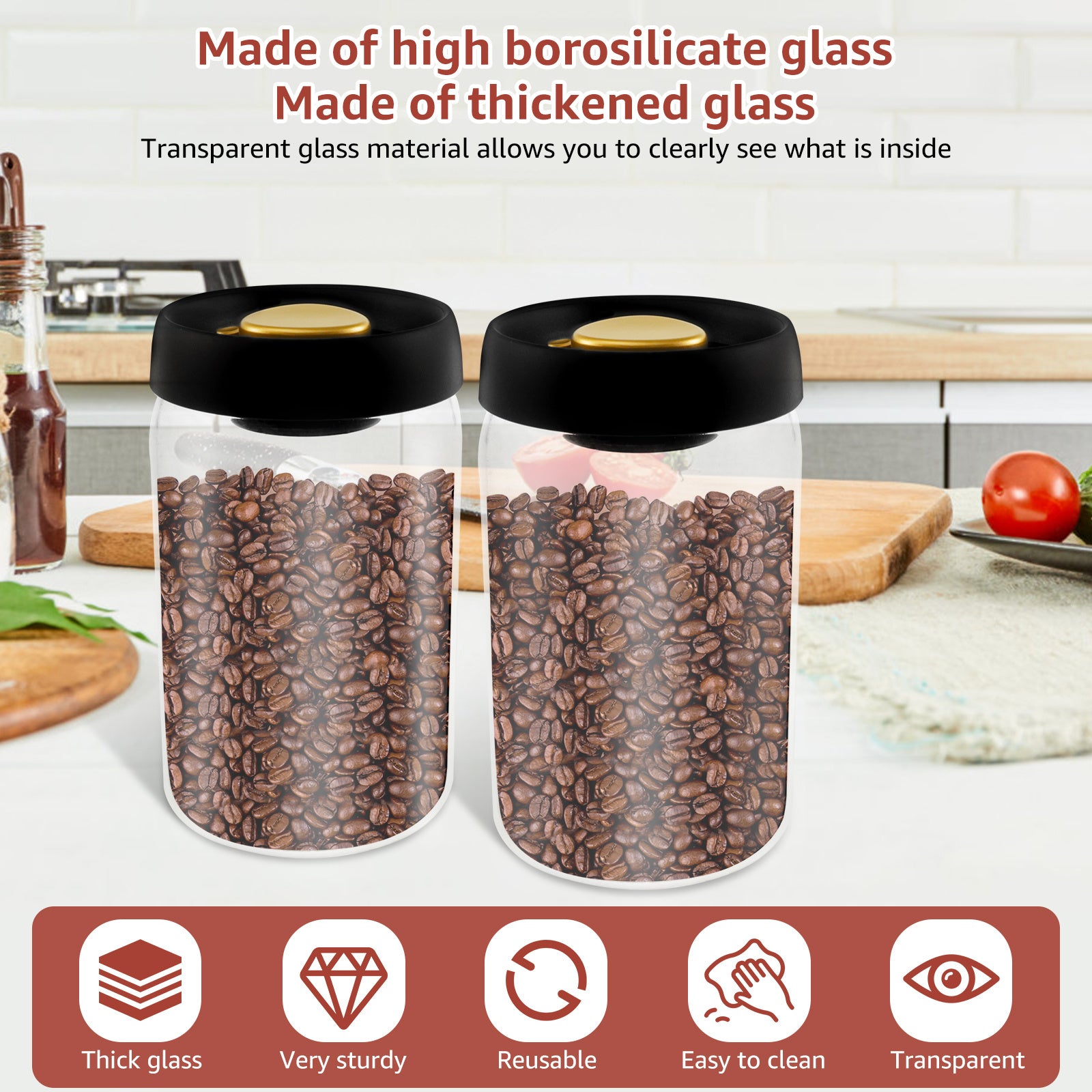 2pcs Vacuum Seal Glass Canisters