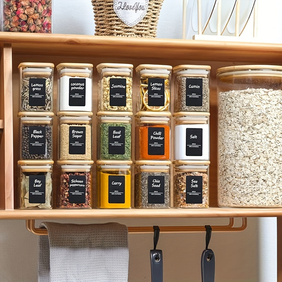 12pcs Square Glass Spice Jars with Bamboo Lids