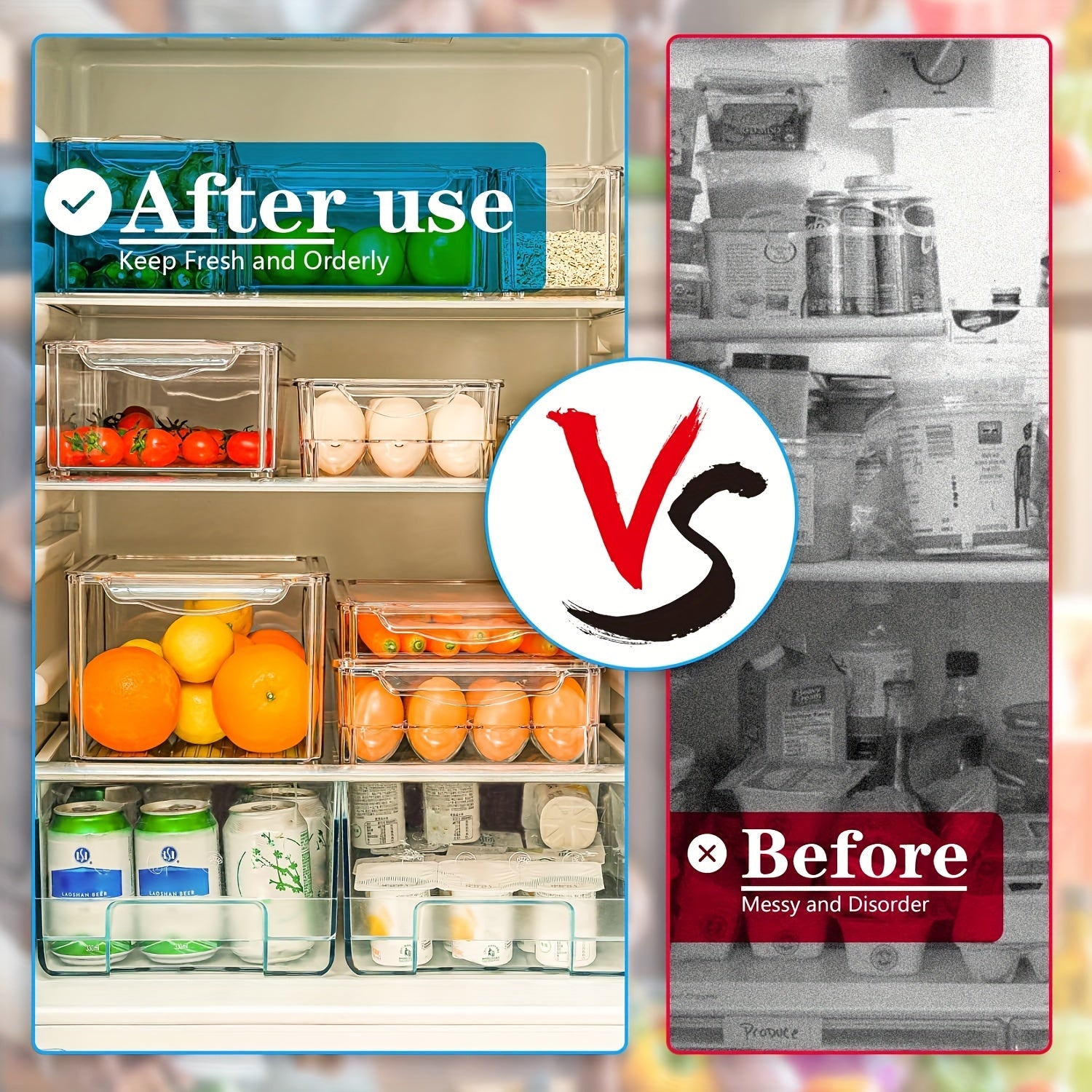 10 Pcs Stackable Fridge Organizer Bins