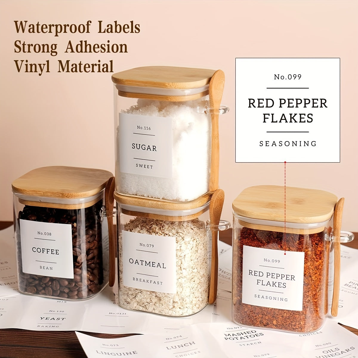 4 piece Square Glass Jar With Bamboo Lid And Spoon